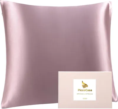 Obrázok produktu pre PiccoCasa, obliečka na vankúš z hodvádneho saténu, 22 momme, 80 x 80 cm - 100% prírodný, čistý hodváb morušový, obliečka na vankúš šetrná k pokožke a vlasom, s praktickým zipsom, farba: fialová