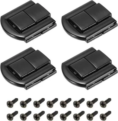Produktbild von Kantelhendel-Schloss-Set aus 4 - Zinklegering-Haspelslot - Für Schmuckkästchen, Holzkoffer und Werkzeugkiste - Schwarz - 2 cm x 2 cm