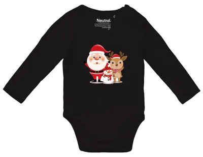Produktbild von Huuraa Baby Body Weihnachtsmann Rudolph und Schneemann 80 Black  Baumwolle Fairtrade Langarmbody Geschenkidee