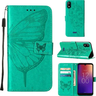 Produktbild von Moxee M2160 Hülle, Schmetterling Prägung Flip Leder Kartenfächer Schutzhülle Ledertasche mit Ständer für Moxee M2160 Grün