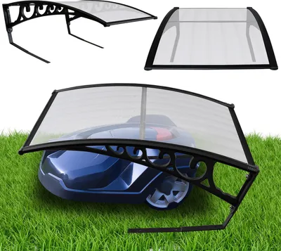 Produktbild von Aopunly Rasenmäher Garage für Mähroboter Carport Schwarzer Stahlrahmen Metall Pulverbeschichtet 105x85x50 cm Transparenter Dach