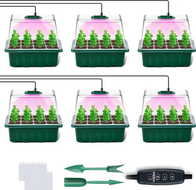 Produktbild von Growbox Pflanzenlampe Vollspektrum,Anzuchtkasten Zimmergewächshaus Dimmbar Timer,Anzuchtset 6 Anzuchttöpfe Indoor Keimung