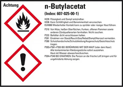 Produktbild von Dreifke® Aufkleber I GHS-Etikett n-Butylacetat, GefStoffV/GHS/CLP, Folie, 148...