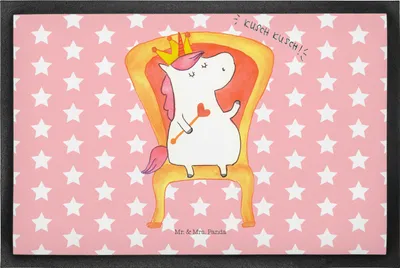 Produktbild von Mr. & Mrs. Panda Fußmatte Einhorn König 50 x 75 cm - Rot Pastell - Geschenk, Bundeskanzler, Krone, Bodenvorleger, Fußabtreter, Schmutzmatte, Gummimatte, Unicorn