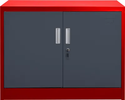 Produktbild von Aktenschrank Schrank Flügeltüren Lagerschrank Werkstattschrank Lager Werkstatt Büro Industriebedarf Lagerbedarf Werkzeugschrank 'Saratow' in dunkelgrau-rot