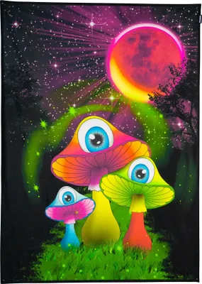 Produktbild von PSYWORK Schwarzlicht Stoffposter Neon "Redmoon Mushrooms", 1,0x1,4m