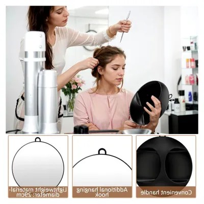 Produktbild von Großer Runder Schwarzer Friseurspiegel – Professioneller Handspiegel