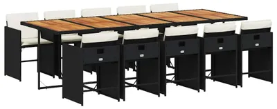Produktbild von vidaXL 11-tlg. Garten-Essgruppe mit Kissen Schwarz Poly Rattan