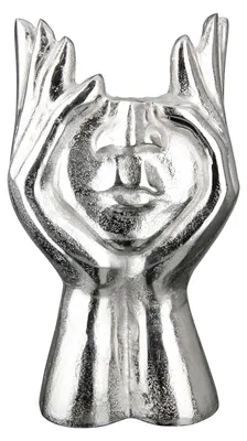 Productafbeelding van Casablanca gezichtsvaas, handen, "pose", gezichtsmotief, aluminium, zilverkleurig, afmetingen: L 12 cm, B 18 cm, H 30 cm, artikelnummer: 69311