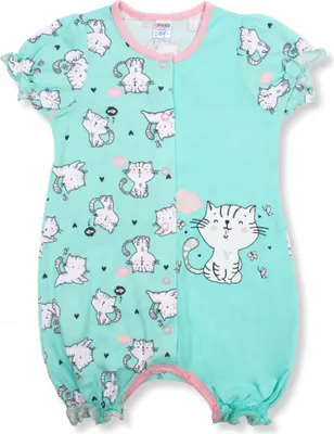 Produktbild von Baby Strampler – Ganzkörper mit Katzenmotiv – Mintgrün – Größe 80 (9–12 Monate) – 100% Baumwolle – Bequem und stylisch
