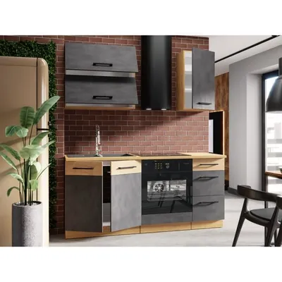 Image de Cuisine complète - 5 éléments + armoire four - mélaminéReproduction chêne lancelot et gris matera