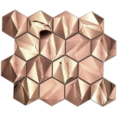 Produktbild von Metall Mosaik Rosengold glänzend/matt Hexagonoptik Mosaikfliese Küchenwand Fliesenspiegel Bad Duschwand MOS128-BR_f