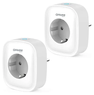 Obrázok produktu pre GHome, inteligentná zásuvka Wi-Fi, 16A, 2 kusy, kompatibilná s Alexa a Google Home, diaľkové ovládanie cez aplikáciu, meranie spotreby energie, hlasové ovládanie, časovač, iba pre 2,4 GHz Wi-Fi, biela