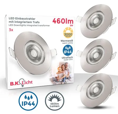 Produktbild von B.K.Licht - 3er Set LED Bad Einbaustrahler 230V flach, warmweiße Lichtfarbe, Loc