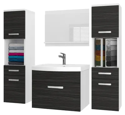Image de Ensemble de meubles de salle de bain BELINI PRI M6, 120 cm, noyer mat. Armoire de salle de bain moderne avec vasque et miroir, entièrement équipée, à fixer au mur