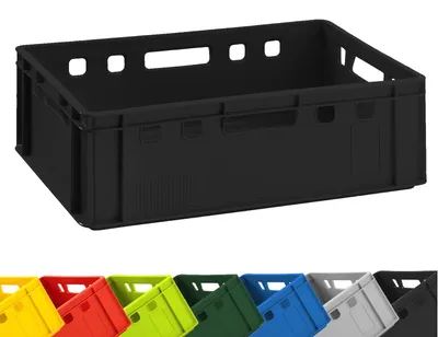 Produktbild von 1x BURI Fleischkiste E2 Schwarz 60x40x20cm Lagerkiste, Meischkiste, Metzgerkiste Eurobox aus Deutschland lebensmittelecht, robust, stapelbar
