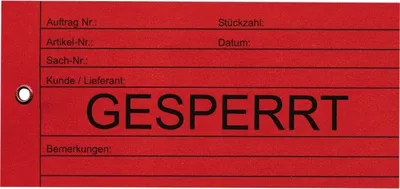 Produktbild von Anhänger Gesperrt, rot, Karton, 66x140mm, 100/VE