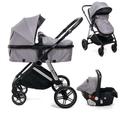 Image de BEBELISSIMO - Poussette combinée trio 3 en 1 - siège auto 0+ CAVO – nacelle – dès la naissance – jusqu’à 22kg - gris