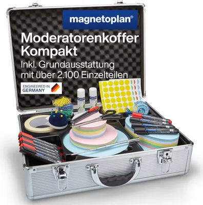 Produktbild von Magnetoplan Moderationskoffer Kompakt | Inkl. 2100 Teile | HxBxT 340x470x165mm | Abschließbar für Schulungen & Seminare | Hochwertig & mobil