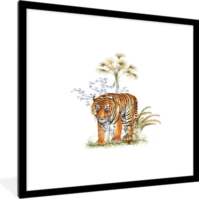 Produktbild von MuchoWow® MuchoWow® Gerahmtes Poster Tiger - Pflanzen - Bild 40x40 cm - Poster mit zchwarzem Bilderrahmen - Poster - Plakat im Rahmen