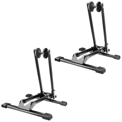 Produktbild von 2x WELLGRO Fahrradständer - für Vorderrad oder Hinterrad, Stahl, schwarz, platzsparend zusammenklappbar