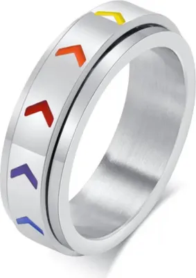 Produktbild von Drehring: Spinning Ring LGBT aus Edelstahl „Regenbogen“ 59 (18.8 mm Ø)