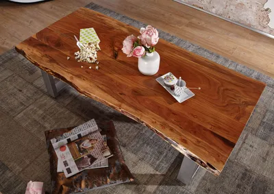 Produktbild von MASSIVMOEBEL24 Couchtisch Akazie 150x70x45 walnuss lackiert FREEFORM 2 #12