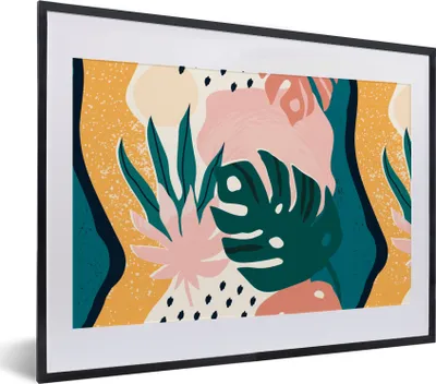 Produktbild von MuchoWow® MuchoWow® Gerahmtes Poster Blätter - Farben - Muster 40x30 cm - Poster mit zchwarzem Bilderrahmen - Bilderrahmen - Poster im Rahmen
