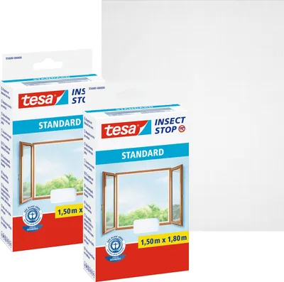 Produktbild von tesa 2x Fliegengitter Standard Insektenschutz Fenster ohne Bohren weiß 1,5x1,8 m