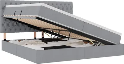 Imagen del producto de Cama de almacenamiento LED con colchón Gris Claro 200 x 200 cm