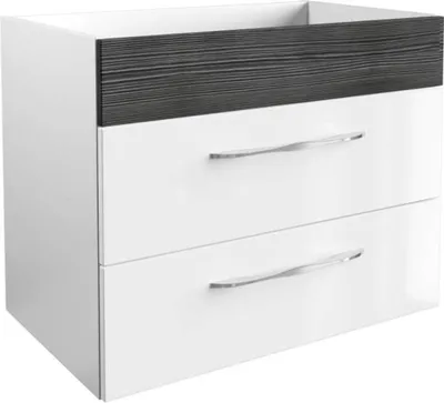 Produktbild von FACKELMANN Waschtisch-Unterbau SCENO / Badschrank mit Soft-Close / Maße (B x H x T): ca. 80 x 65,5 x 50 cm / Schrank fürs Bad mit 2 Schubladen / Korpus: Weiß / Front: Weiß / Traverse: Schwarz