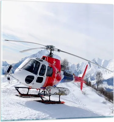 Produktbild von Bilder auf glas - Hubschrauber Berge Gipfel Winter - 60x60cm - Glasbilder - Wandbilder - Kunstdruck - zum Aufhängen bereit - Wanddekoration aus Glas - Glas Bilder - Wandbild auf Glas - GAC60x60-1572