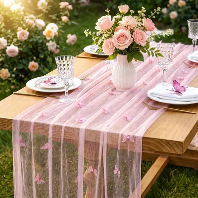 Productafbeelding van Roze Tafelkleed van Tulle 75x300 cm voor Feesten