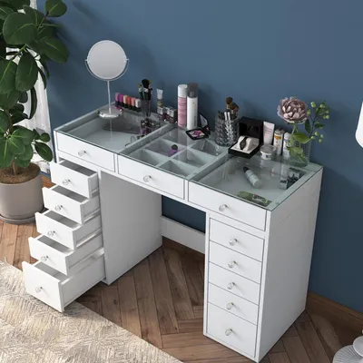 Immagine prodotto di Dmora Cassettiera Aldara 44.5x120x79.8h cm Bianco, 13 Cassetti Apertura Scorrevole