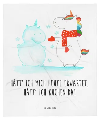 Produktbild von Mr. & Mrs. Panda Schmusedecke Einhorn Schneemann - Weiß - Geschenk, Fleecedecke, Unicorn, Kinderdecke, Erstlingsdecke, Winter, Plaid, Kuchen, Schlummerdecke, Weihnachten