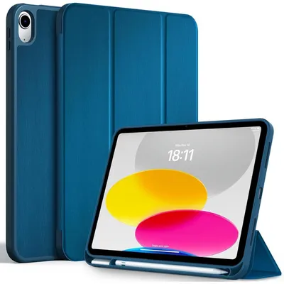 Productafbeelding van Beschermhoes voor iPad 10e generatie, 10,9 inch / 11e generatie (2025), met houder voor de Apple Pencil, in de kleur pauwenblauw