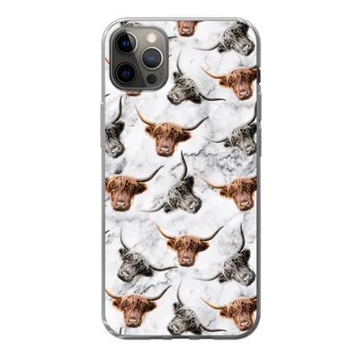 Produktbild von MuchoWow® Handyhülle Schutzhülle Hülle für iPhone 12 Pro Max Schottischer Highlander - Kuh - Marmor Silikon Softcase Handy Hülle - Hartschale