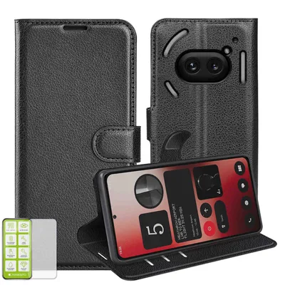 Immagine prodotto di Custodia per cellulare Nothing Phone 2a / Plus, nera, in Pelle finta + vetro temperato H9