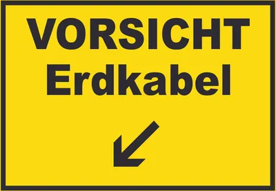 Produktbild von Vorsicht Erdkabel mit Richtungspfeil links unten Schild A2 (420x594mm)