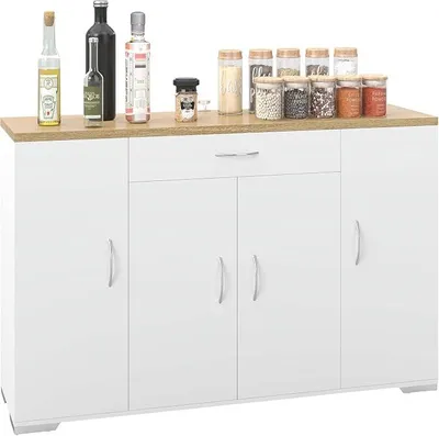 Produktbild von Küchenschrank Küchenunterschrank Weiß 110 x 30 x 70 cm mit Schublade und 4 Türen Unterschrank Küche Küchenkommode Sideboard schmal Küchenmöbel mit Stauraum für Küchen Esszimmer