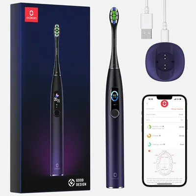 Zdjęcie produktu dla Oclean X PRO, Dorosły, Soniczna szczoteczka do zębów, Głębokie czyszczenie, Masaż, Wybielający, Fioletowy, 84000 ruchów na minutę, Aurora Purple
