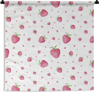 Produktbild von MuchoWow® Wandteppich Wandbehang Erdbeere - Aquarell - Schablonen 150x150 cm Tapisserie Dekoration Wandtuch - Wohnaccessoires - Modernes