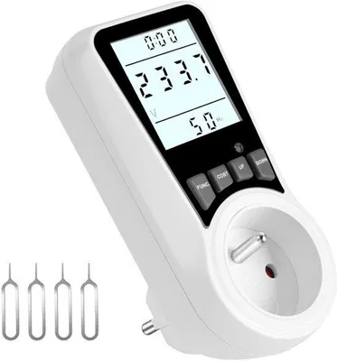 Productafbeelding van Frankrijk, stroommeter voor stopcontact, stroommeter, energiekostenmeter, stopcontact, vermogensmeter met groot lcd-scherm, overbelastingsbeveiliging
