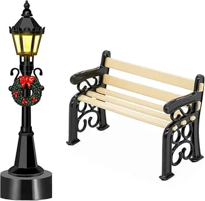 Zdjęcie produktu dla Mini latarnia z ławeczką ogrodowa dekoracja miniaturowy ogród 1:12