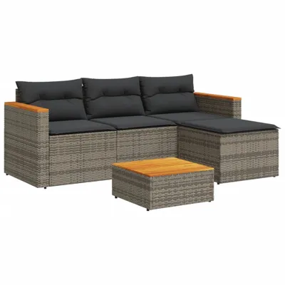Produktbild von 3-tlg. Garten-Sofagarnitur mit Kissen Grau Poly Rattan