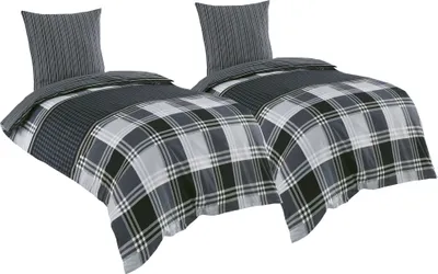 Produktbild von 4 teilige Bettwäsche 135x200cm Kariert schwarz grau Baumwolle Renforce Wende Set