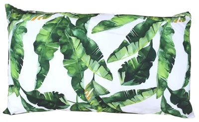 Produktbild von Zierkissen in weiß mit grünem Blattmotiv 30x50cm Dekokissen Kissen