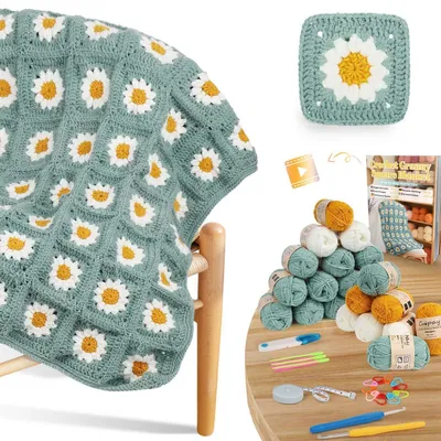 Productafbeelding van Haakset voor beginners: deken met gansbloemmotief, inclusief garen en accessoires