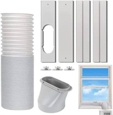 Produktbild von Fensterabdichtung Klimaanlage Ø15cm – 59" Schlauch, 4 Platten, verstellbar | Für Schiebefenster & -türen