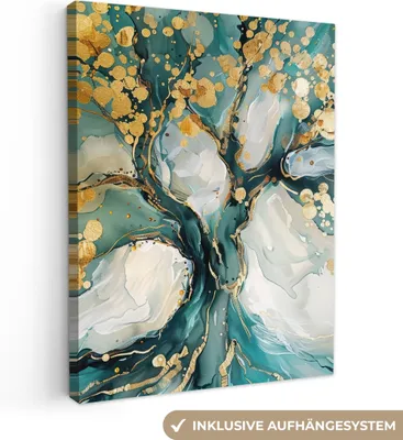 Produktbild von Leinwand Bilder 30x40 cm - Lebensbaum - Modern - Malerei-Look - Türkis - Gold, Bilder, Wanddeko Wohnzimmer